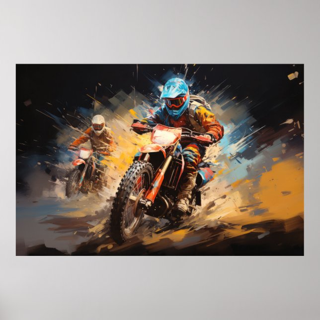 Motocross Action Sport Malerei Abstrakte Art Deco Poster (Vorne)