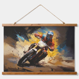 Motocross Action Sport Malerei Abstrakte Art Deco Wandteppich Mit Holzrahmen