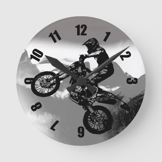 Motocross Biker - Rocky Mountains Runde Wanduhr (Vorderseite)