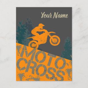 Motocross-Biker Vintage-Motorrad und Motorrad Postkarte