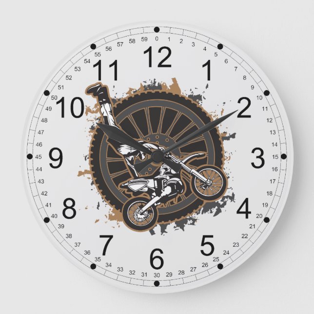 Motocross-Bremsung Große Wanduhr (Vorderseite)