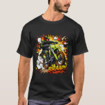 Motocross Comic Burst Dirt Bike Rider T-Shirt<br><div class="desc">A bold comic-inspired motocross design featuring a high-energy dirt bike rider launching forward in an explosive action scene. Surrounded by dynamic starbursts, smoke clouds, and stylized motion effects, the rider powers through the frame with vibrant colors and strong graphic lines that make the artwork pop. The design blends motocross adrenaline...</div>