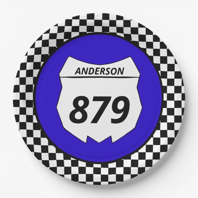 Motocross Custom Dirt Bike Number Plate auf blau Pappteller (Vorderseite)