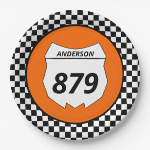 Motocross Custom Dirt Bike Number Plate auf Orange Pappteller