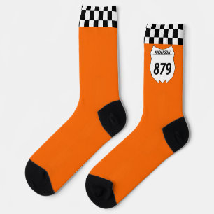 Motocross Custom Dirt Bike Number Plate auf Orange Socken