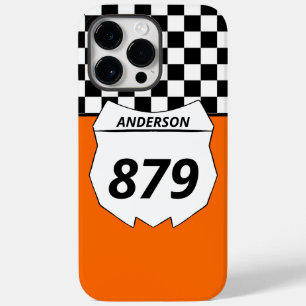 Motocross Custom Dirt Bike Number Plate on Orange Case-Mate iPhone 14 Pro Max Hülle