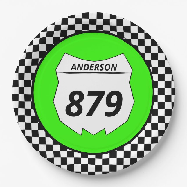 Motocross Custom Dirt Bike Nummernschild auf Green Pappteller (Vorderseite)