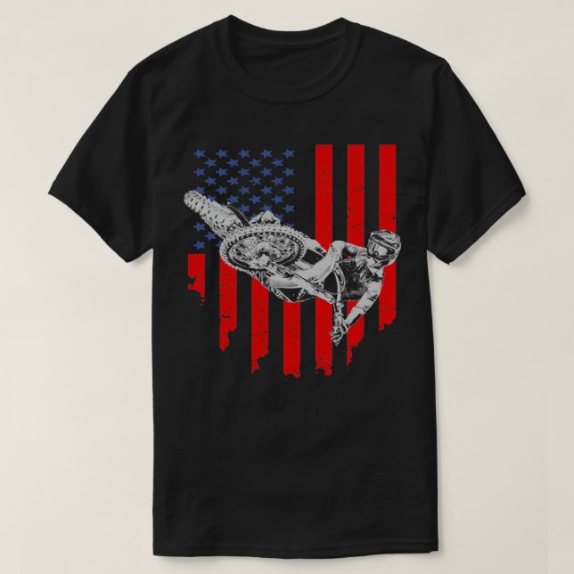 Motocross der Vintagen amerikanischen Flagge  T-Shirt (Design vorne)