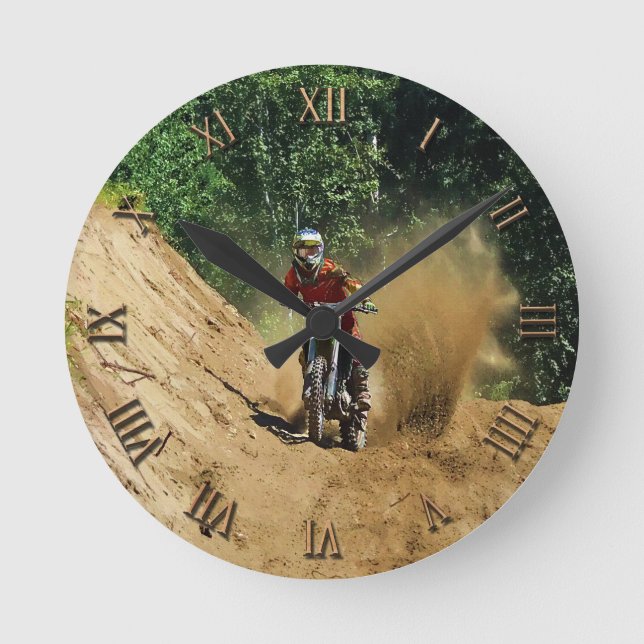 Motocross Dirt-Bike Champion Race Runde Wanduhr (Vorderseite)