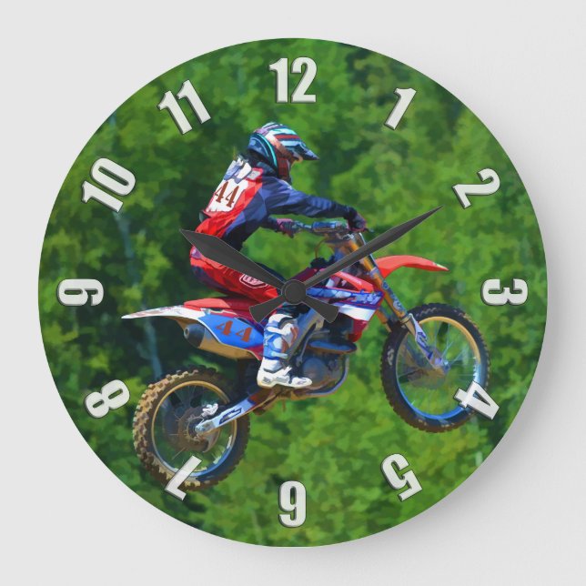 Motocross Dirt-Bike Champion Racer Große Wanduhr (Vorderseite)