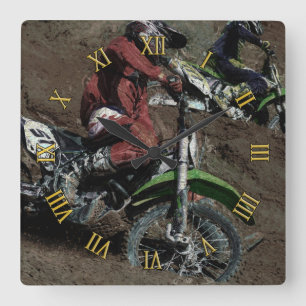 Motocross Dirt-Bike Champion Racer Quadratische Wanduhr