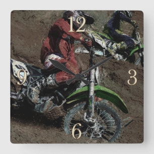 Motocross Dirt-Bike Champion Racer Quadratische Wanduhr