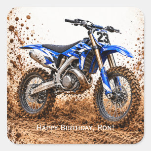 Motocross-Dirt-Bike-Jungen-Geburtstagsfeier Quadratischer Aufkleber