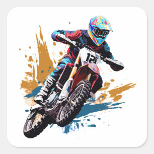 Motocross Dirt Bike MX Rennradfahrer Quadratischer Aufkleber