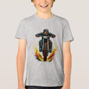 Motocross Dirtbike-Fahrer mit feuriger Spur Extrem Tri-Blend Shirt