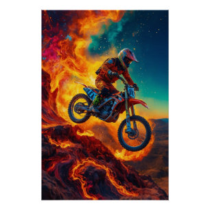 Motocross-Fahrer entkommt Feuer Poster