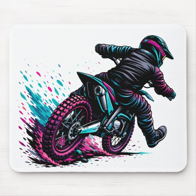 Motocross-Fahrer im Comic-Stil beim Matschspritzen Mousepad (Vorne)