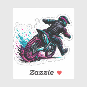 Motocross-Fahrer im Comic-Stil mit Matschspritzern Aufkleber