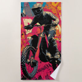 Motocross-Fahrer Pop-Art-Dirt-Bike-Illustration Strandtuch