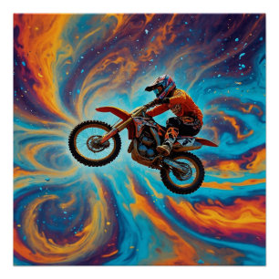Motocross-Fahrer und Traumlandschaft Poster