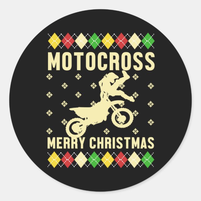 Motocross Frohe Weihnachten Ugly Xmas Motorrad Gif Runder Aufkleber (Vorderseite)