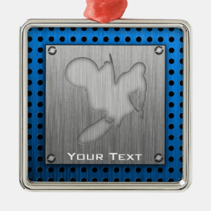 Motocross; Gebürsteter Metall-Blick Silbernes Ornament