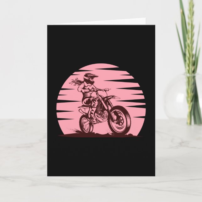Motocross Girl Retro Vintag rosa Karte (Vorderseite)