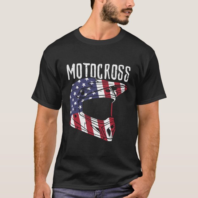 Motocross Helmet Us Flag Dirt Bike Patriot Biker T-Shirt (Vorderseite)