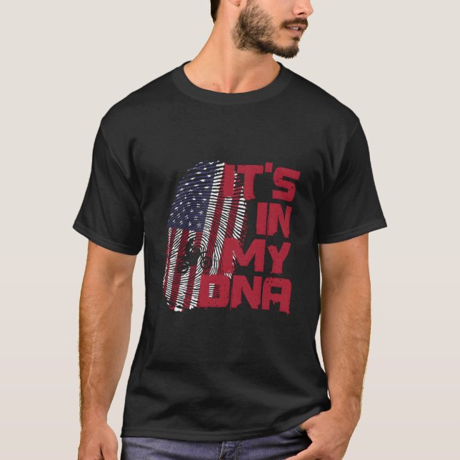 Motocross In Dna Fingerprint American Patriot 4Th  T-Shirt (Vorderseite)