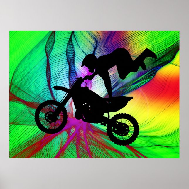 Motocross in Psychedelic Spider Web Poster (Vorne)