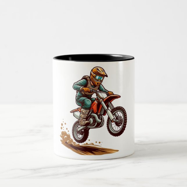 Motocross Jump Illustration Off-road Zweifarbige Tasse (Mittel)