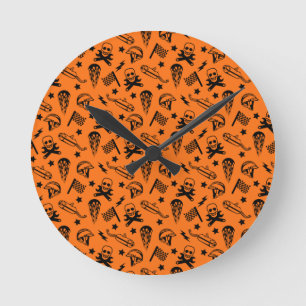 Motocross-Motorradhelm-Rennschädel Orange Runde Wanduhr
