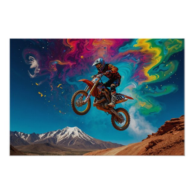 Motocross Racer auf der Bergbahn Poster (Vorderseite)