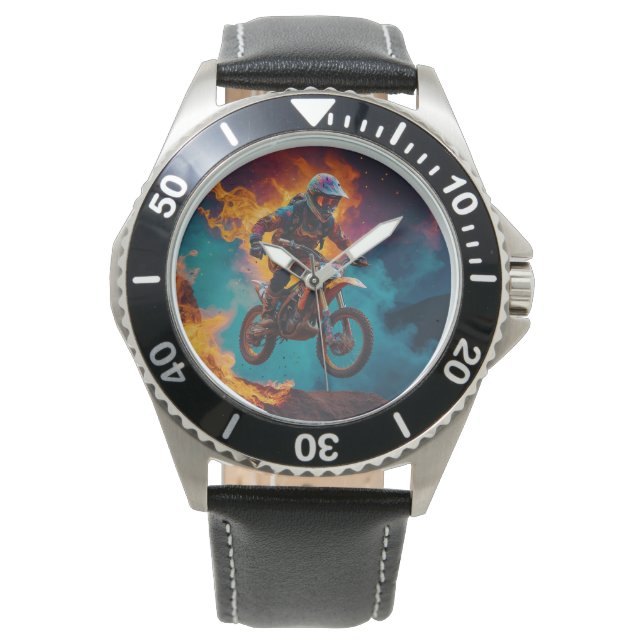 Motocross Racer & Vulkanausbruch Armbanduhr (Vorderseite)