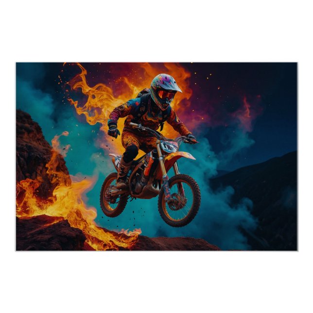 Motocross Racer & Vulkanausbruch Poster (Vorderseite)