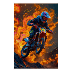 Motocross Rider auf einem Vulkan Poster