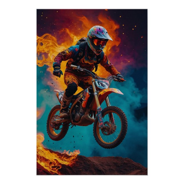 Motocross Rider entkommt Lava Poster (Vorderseite)