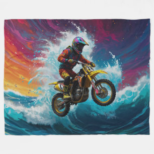 Motocross Rider Racing the Waves Fleecedecke