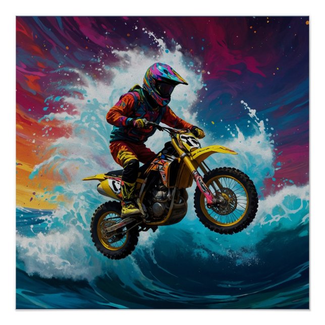 Motocross Rider Racing the Waves Poster (Vorderseite)