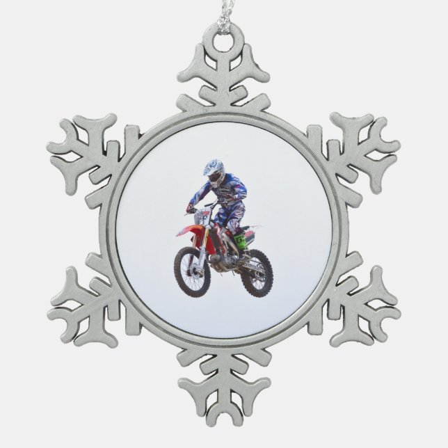 Motocross-Sprung Schneeflocken Zinn-Ornament (Vorderseite)
