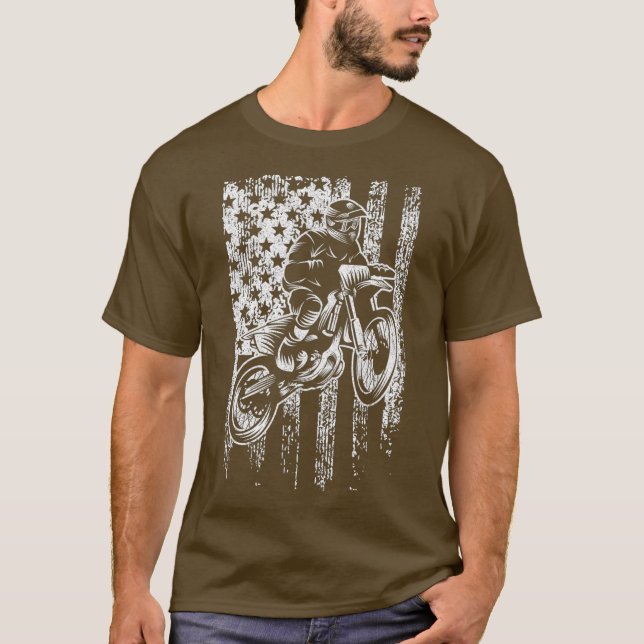 Motocross USA American Flag Dirtbike T-Shirt (Vorderseite)