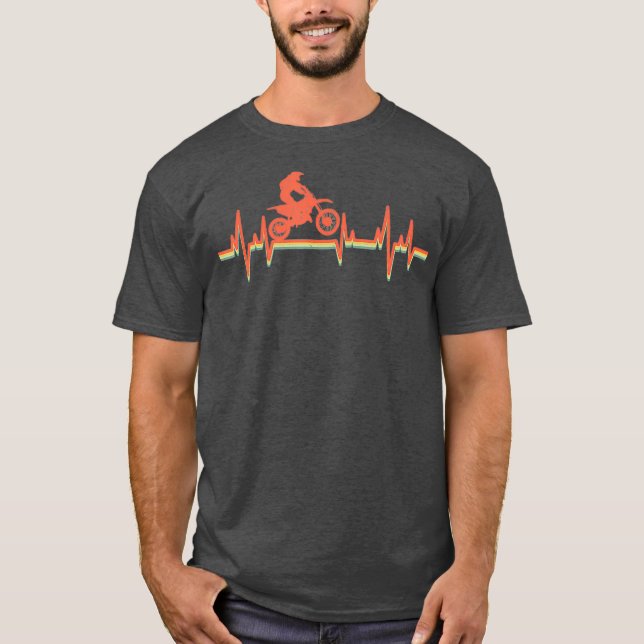Motocross Vintag Retro Heartbeat-Geschenk T-Shirt (Vorderseite)