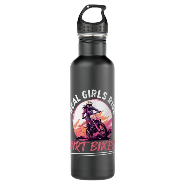 Motocross Woman Real Girls Reiten Dirt Bikes 21 Edelstahlflasche (Vorderseite)