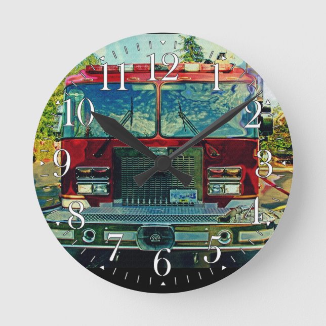 Motor an einer Feuermauer Runde Wanduhr (Vorderseite)