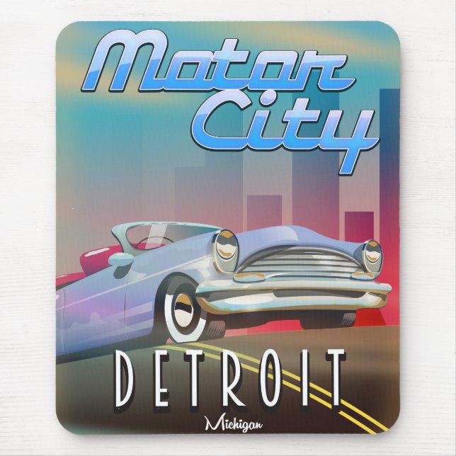 Motor City Detroit Michigan Reiseplakat. Mousepad (Vorne)