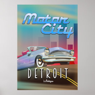 Motor City Detroit Michigan Reiseplakat. Poster