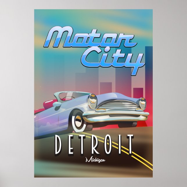 Motor City Detroit Michigan Reiseplakat. Poster (Vorne)