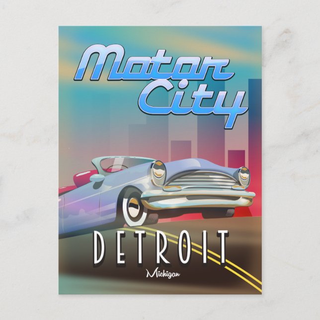 Motor City Detroit Michigan Reiseplakat. Postkarte (Vorderseite)