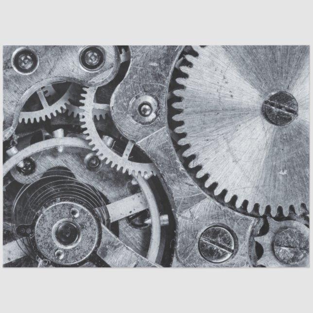 Motor Cogwheel Gears Grau Decoupage Seidenpapier (Vorderseite)