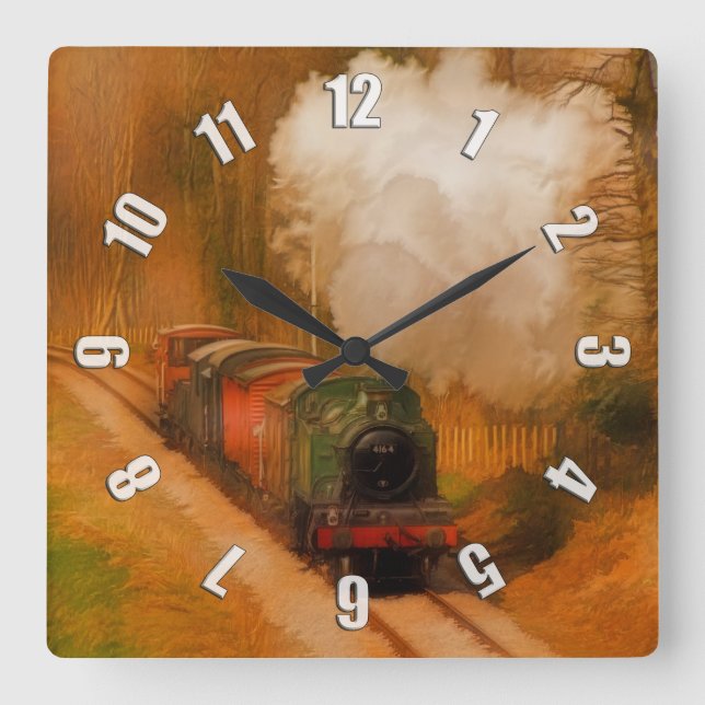 Motor der Eisenbahn Kunstvoll wandern Quadratische Wanduhr (Vorderseite)